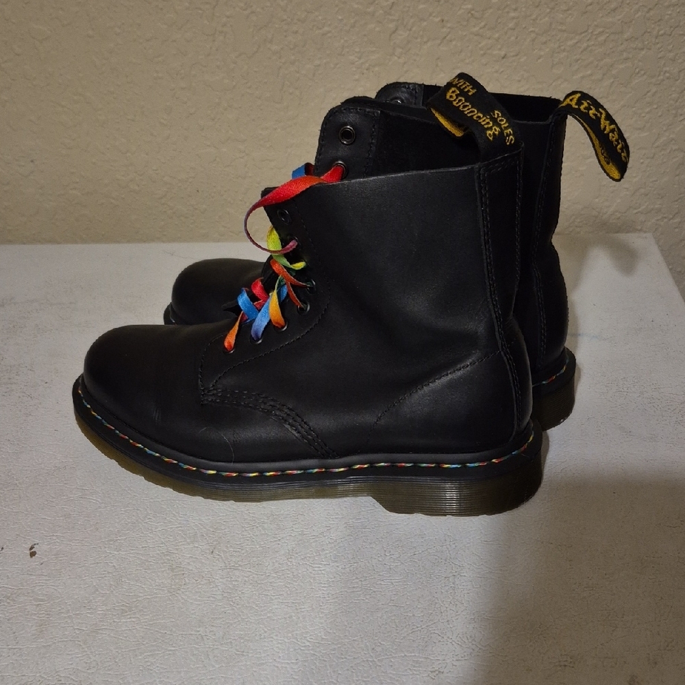 NWOT Dr. Martens Black Boots with Rainbow Stitching & Laces 1460 Pascal - Picture 2 of 7